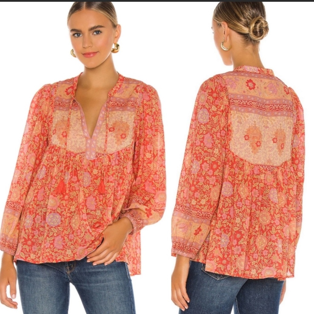Spell Coral Pink Floral Boho Blouse